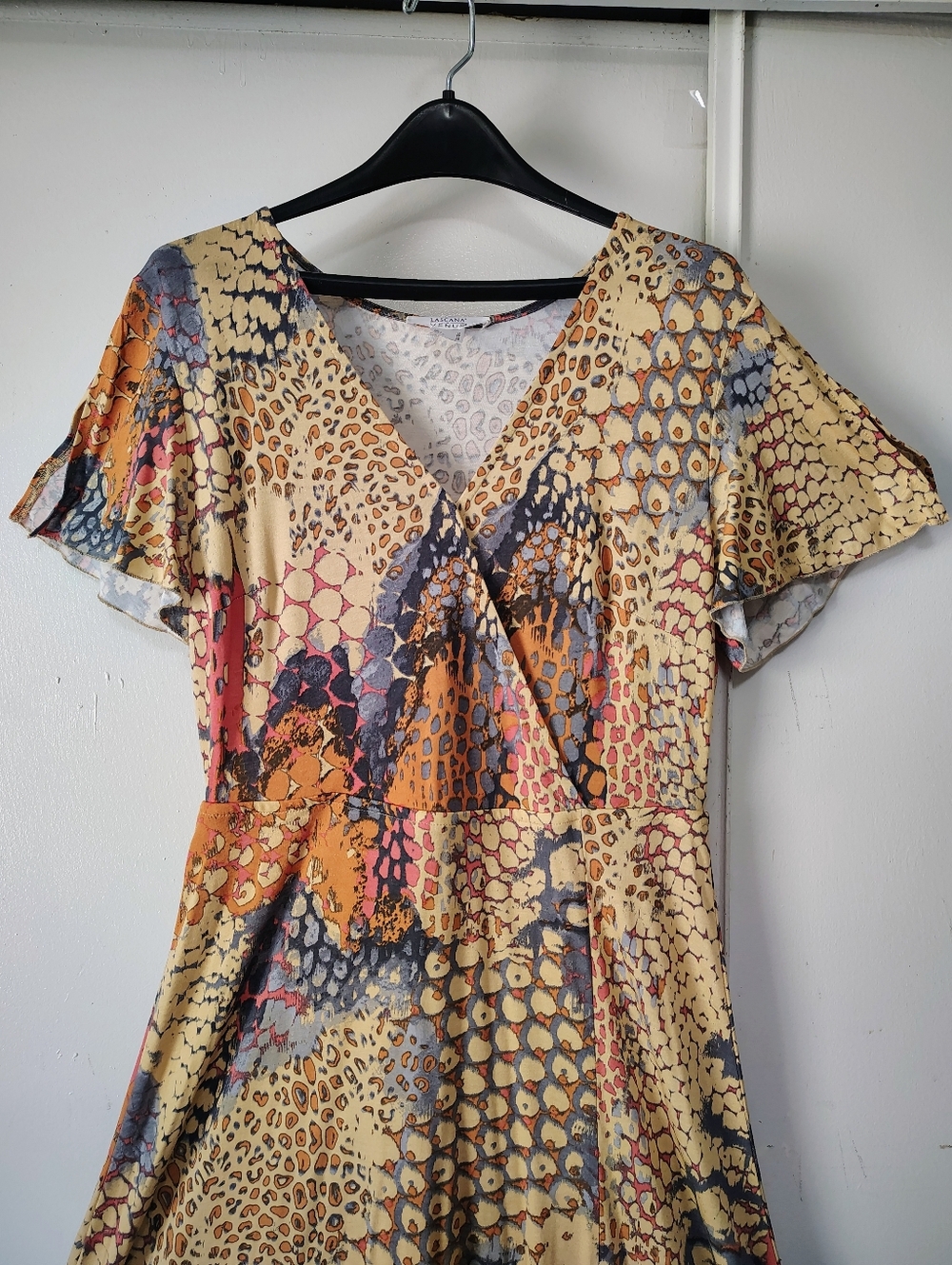 Lascana Maxi Dress — Multi-printed orange asymmetrical Ruffles side slit sz M. - Picture 6 of 16